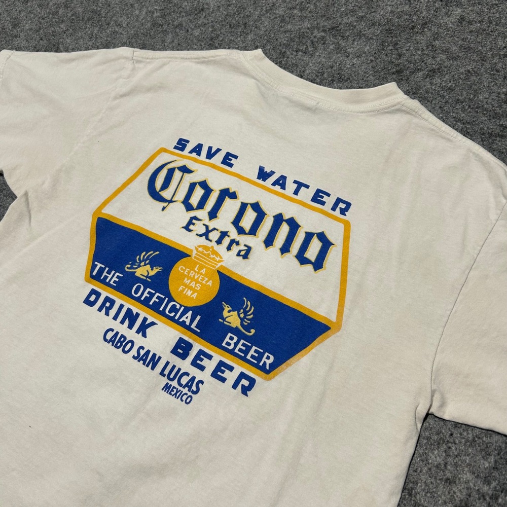 Vintage Yazbek Corona Extra Cabo San Lucas Mexico Graphic T-Shirt Cream Large